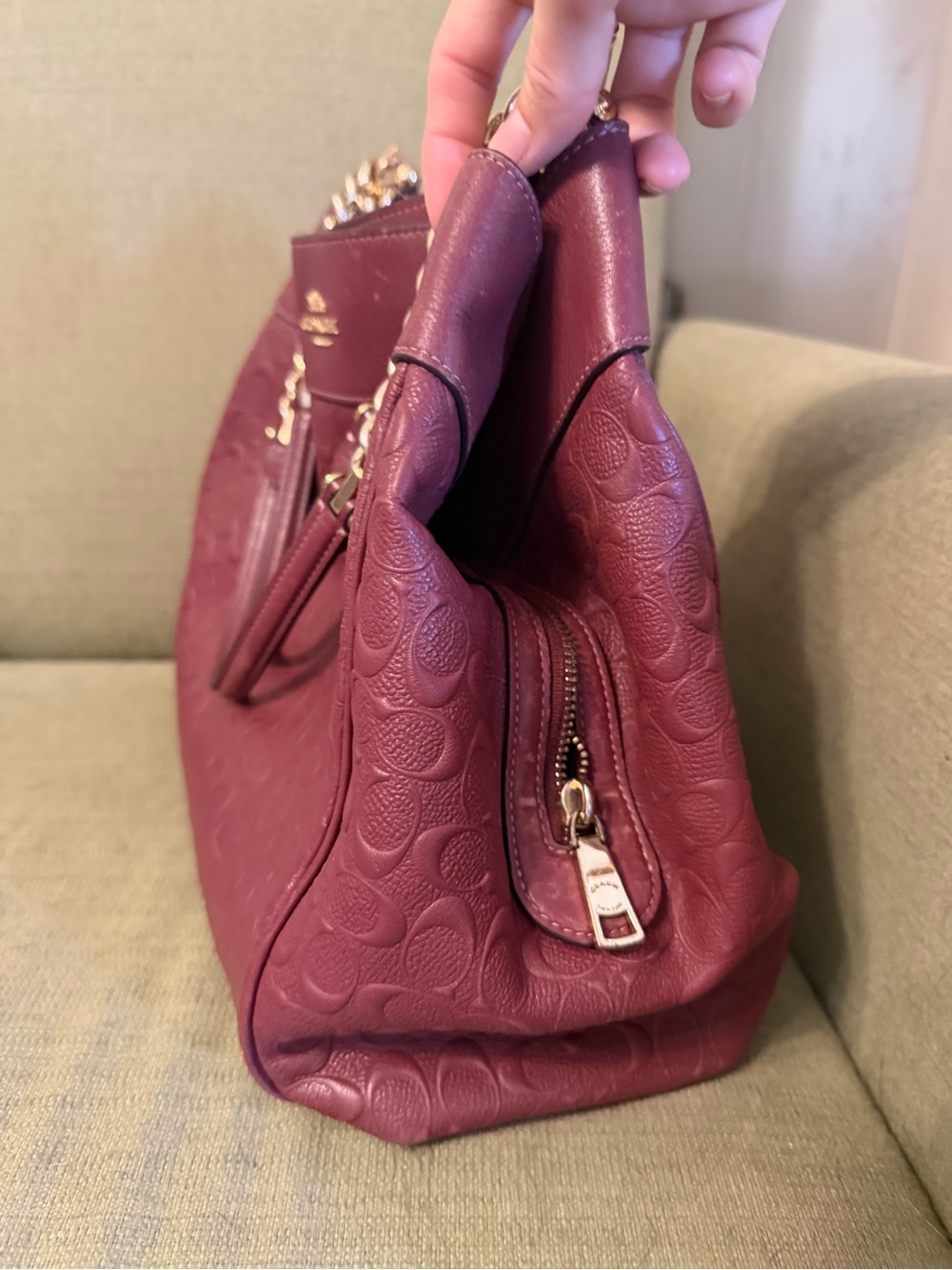 Coach Burgundy Lexy Shoulder Bag With Debossed C Logos (F48338) - Picture 14 of 15